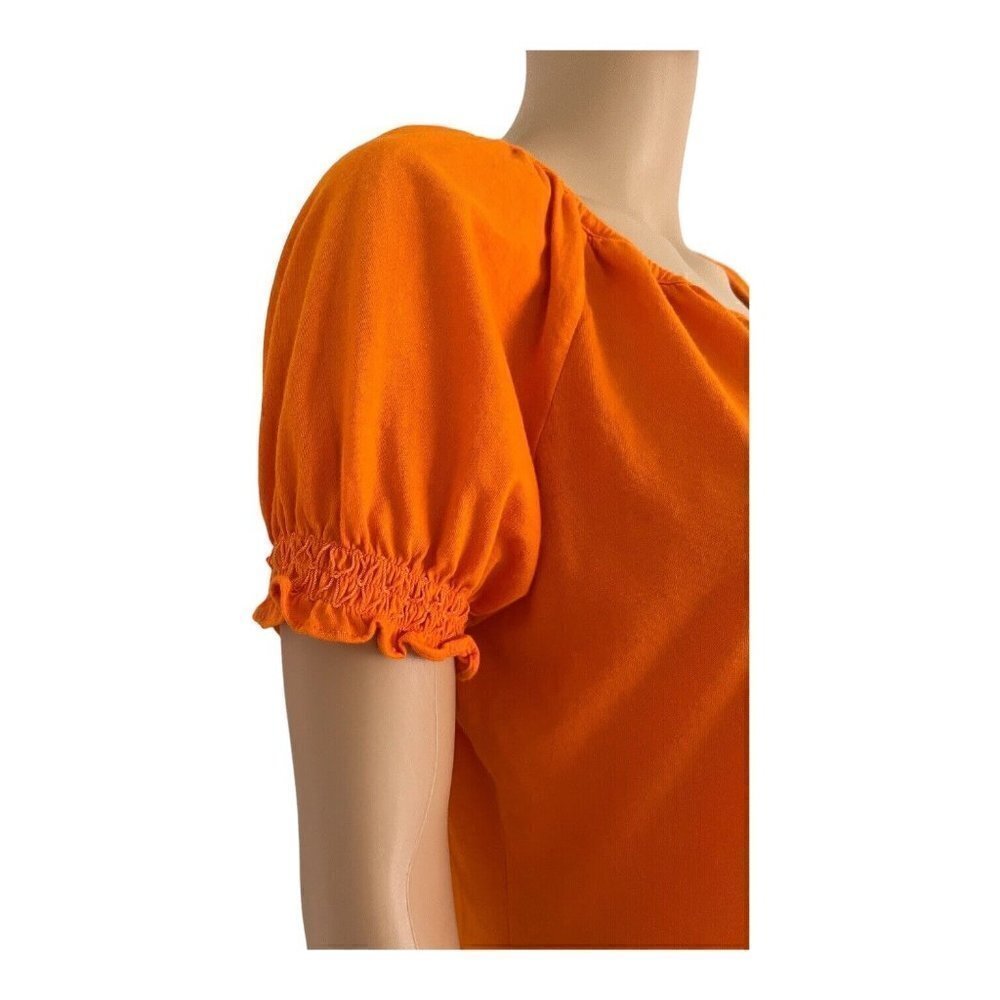 Lauren Ralph Lauren orange tie split neck ruched cotton short sleeves Women PL - Picture 5 of 12